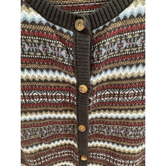LL Bean Nordic Fair Isle‎ Cardigan Sweater Blue Cotton Cashmere Size M Grandma - Picture 4 of 8